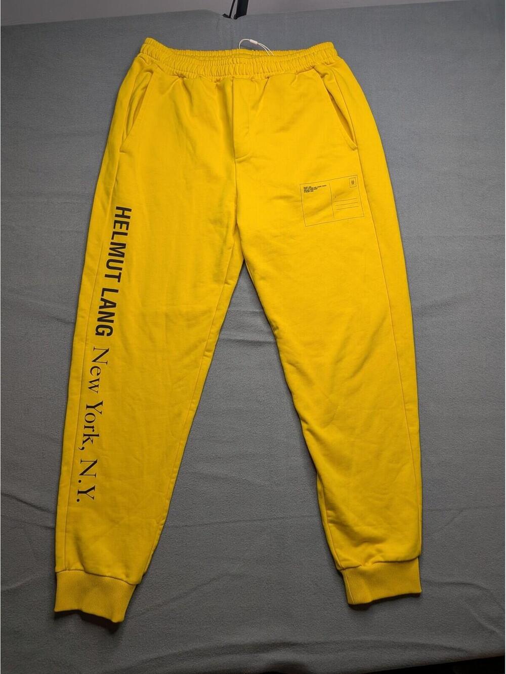 Helmut Lang Jogger Pants Mens M Yellow Postcard Terry Elastic Waist Tapered Logo